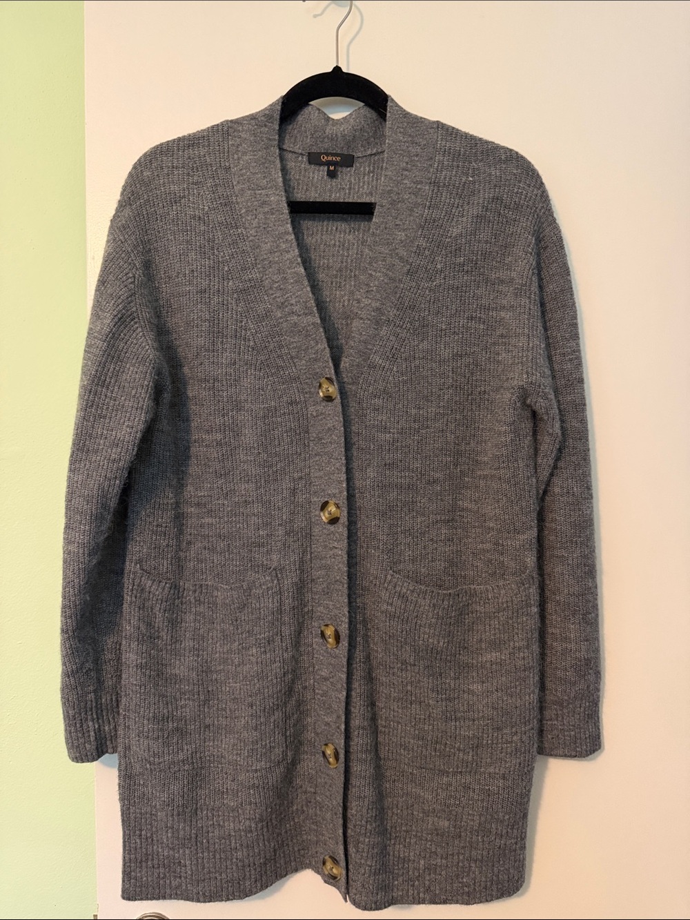Quince Charcoal Gray Long Button-Front Knit Cardigan